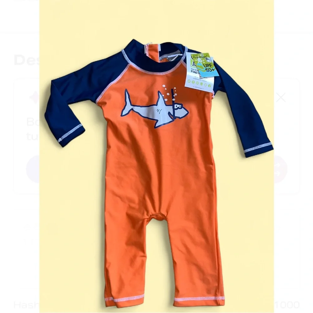 Flap Happy Kids UV 50 NWT Shark Print Long Surf Swimsuit Size 12M